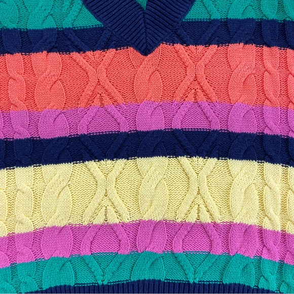 St John's Bay Rainbow Stripe Cable Knit V-Neck Sweater  |  Size:  L - Picture 4 of 13